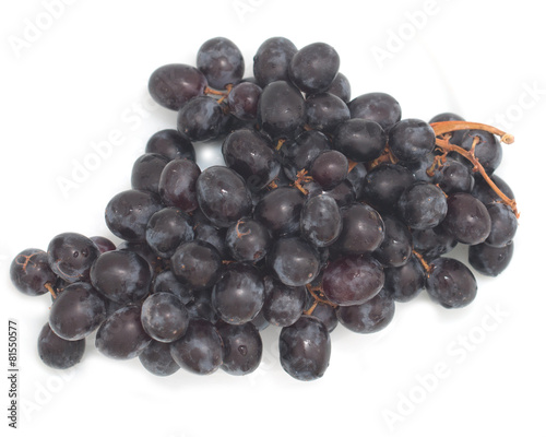 brush of black grapes on a white background