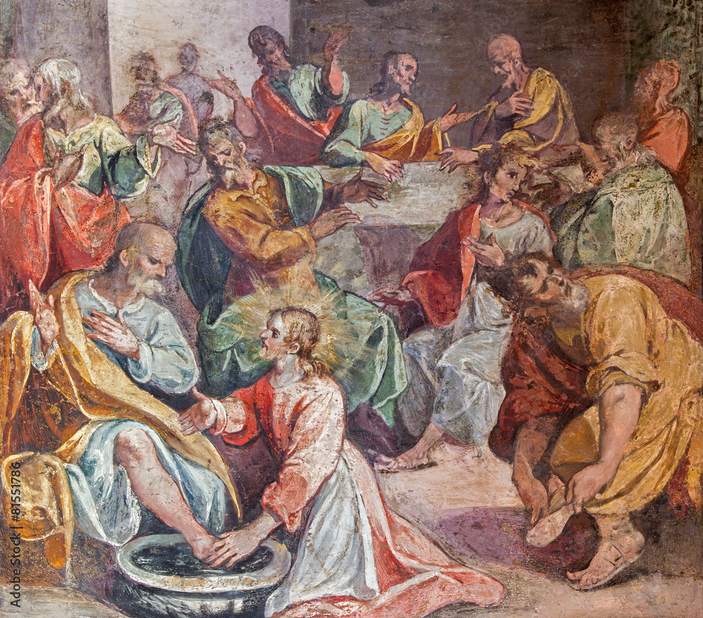 Obraz premium Rome - The fersco of feet washing scene at the Last supper