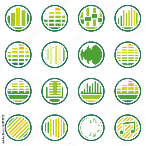 Sound or music round icons vector set