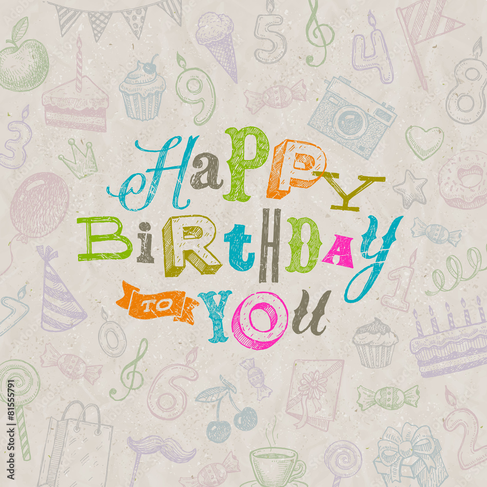 Plakat Vector illustration - Hand drawn Happy Birthday greeting card