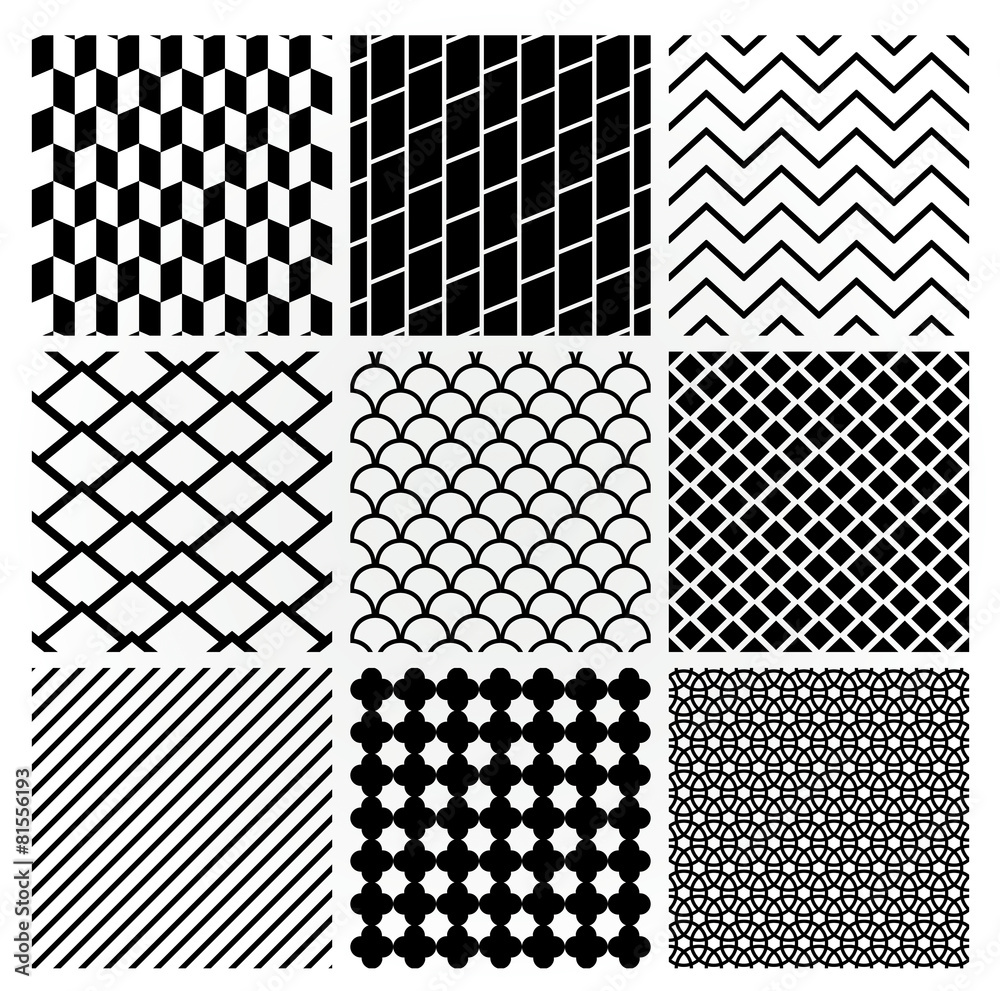 Geometric Monochrome Seamless Background Patterns