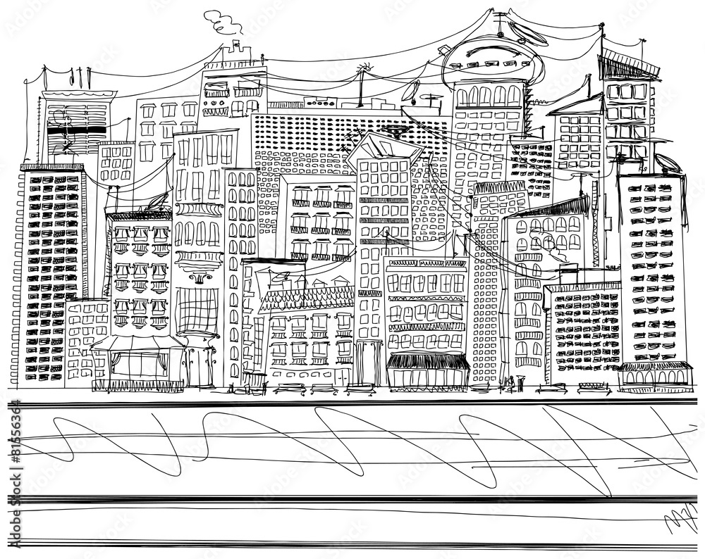 Vector Sketch background with city