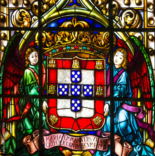 Vitrage window. Interior of church in Monastery of Jeronimos, Li