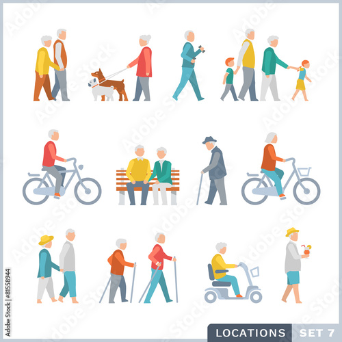 Older People on the street. Neighbors. Flat icons.