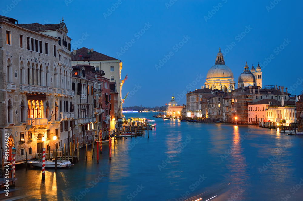 Venice at night with basilica of Santa Maria della Salute