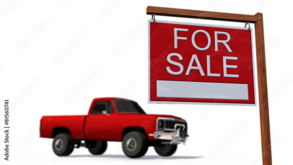 Cars for sale Sign in front of a car -  on white background
