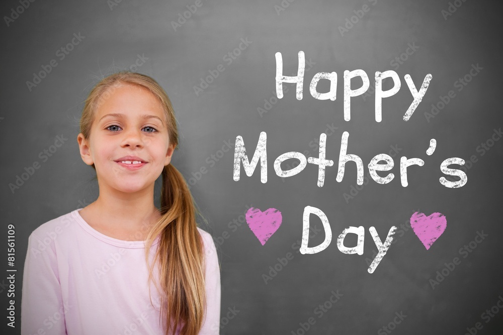 Composite image of cute pupil with chalkboard