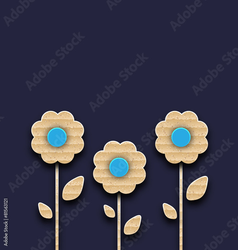Abstract glade with paper flowers, carton texture
