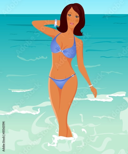 pretty suntanned girl on beach