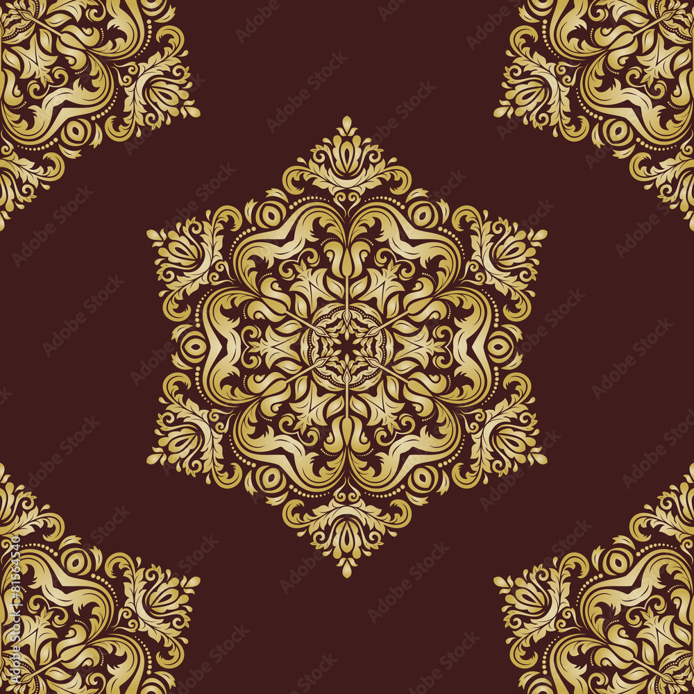 Damask Seamless  Pattern. Orient Golden Background