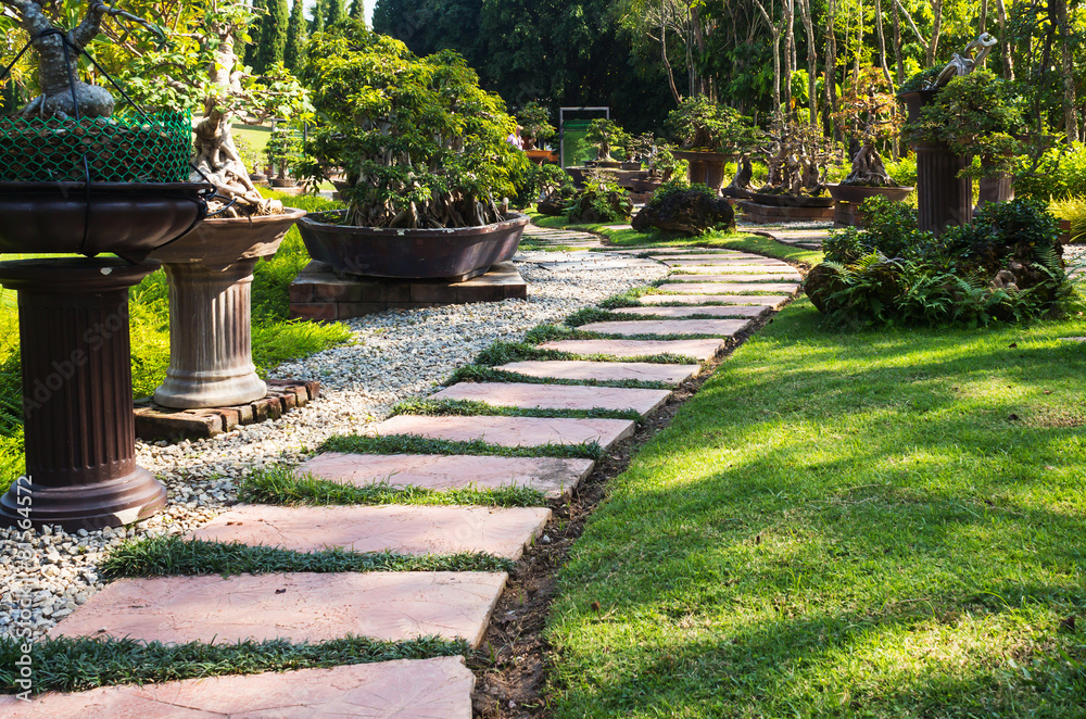Landscaping in the garden. The path in the garden.