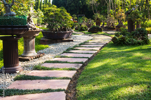 Landscaping in the garden. The path in the garden. photo