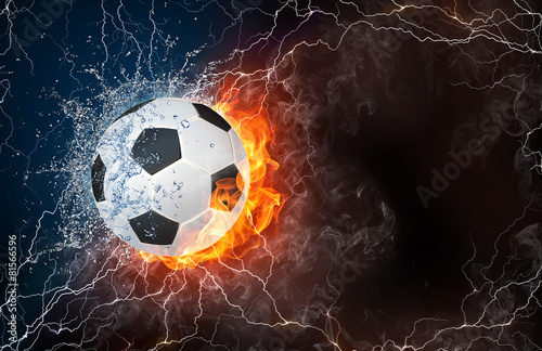 Fototapeta Naklejka Na Ścianę i Meble -  Soccer ball in fire and water
