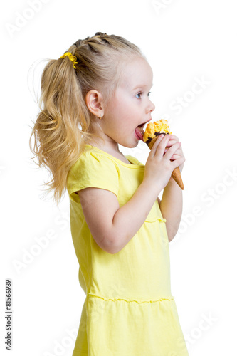 happy kid girl eating icecr...