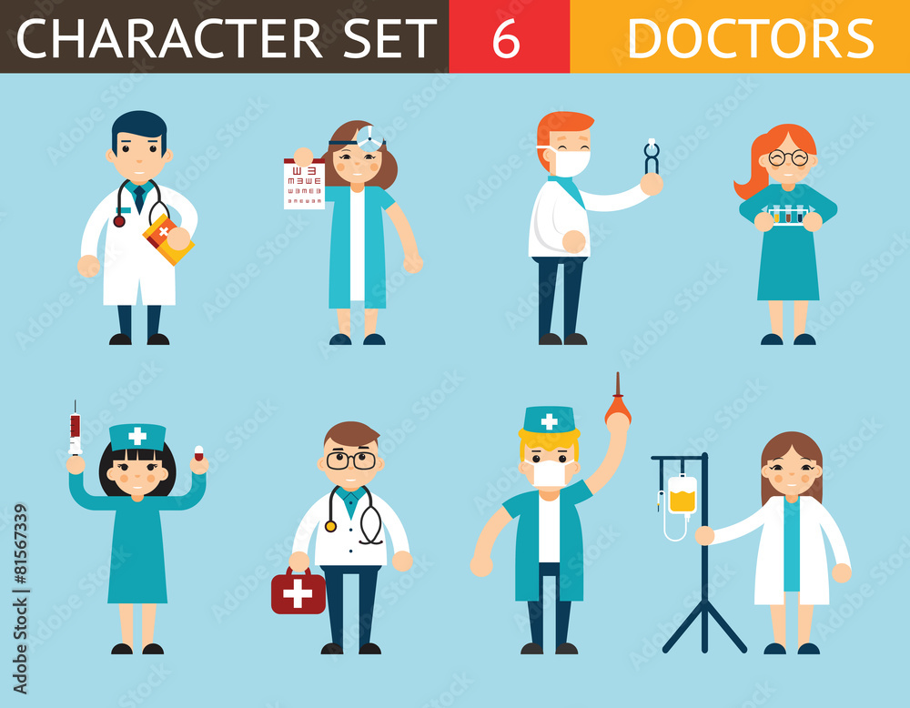 Doctor and Nurse Characters Madical Icon Set Symbol with Doctor and Nurse Characters Madical Icon Set Symbol with