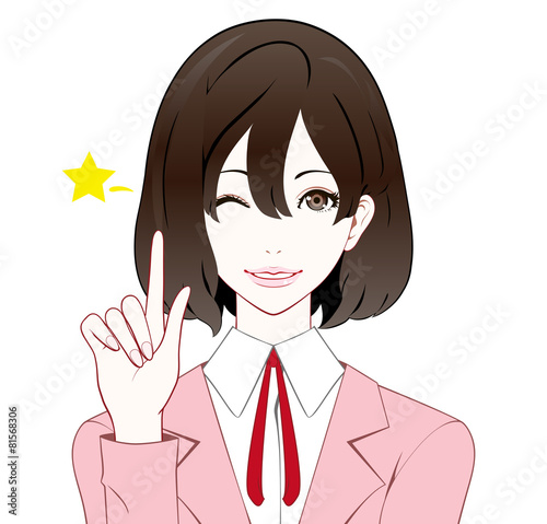 スーツの女性　ポイント　ウインク