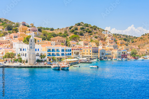 The capital of the island of Symi - Ano Symi. Greece