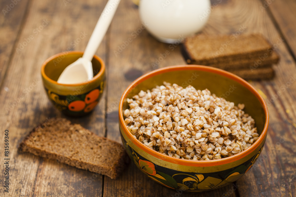 buckwheat cereal in a bowl on a table, selective focus buckwheat cereal in a bowl on a table, selective focus