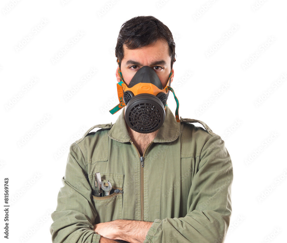 mechanic in gas mask