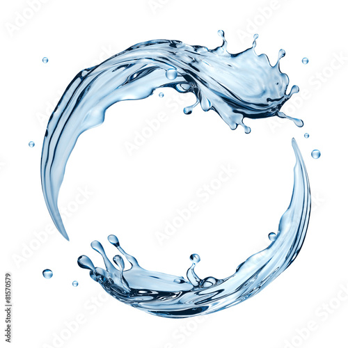 Fotografie, Obraz 3d water splashing round frame, aqua, isolated liquid splash