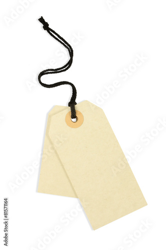 close up of a blank price label on white background