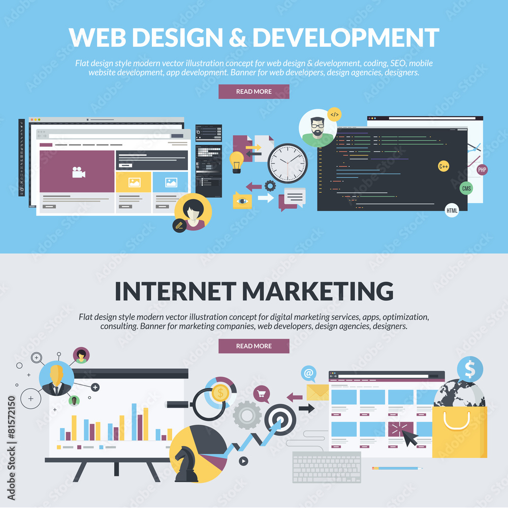Flat design style concepts for web design, internet marketing - obrazy, fototapety, plakaty 