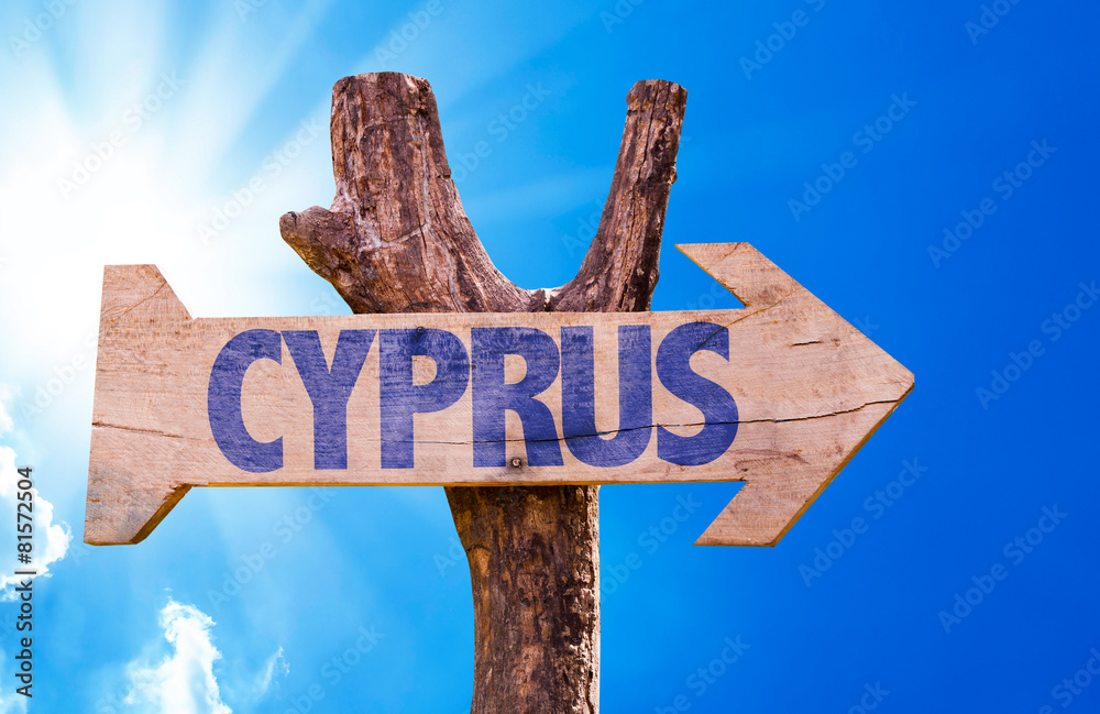 Cyprus wooden sign with sky background
