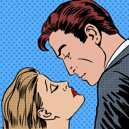 Love men and women kiss pop art comics retro style Halftone