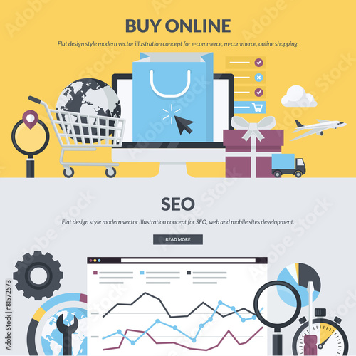 Set of flat design style concepts for e-commerce and SEO
