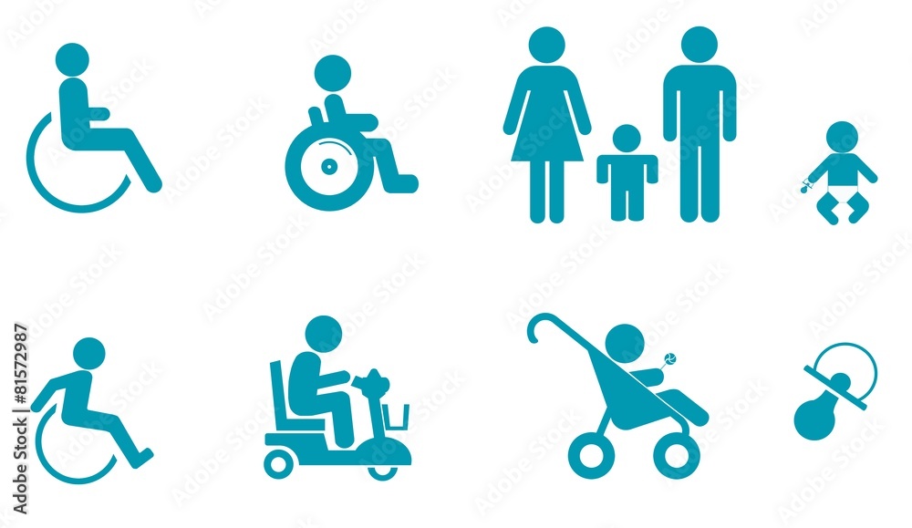 Personnes handicapées et famille en 8 icônes Personnes handicapées et famille en 8 icônes