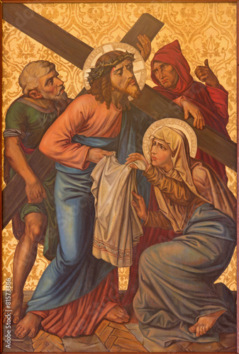 Jerusalem - paint Veronica wipes the face of Jesus.