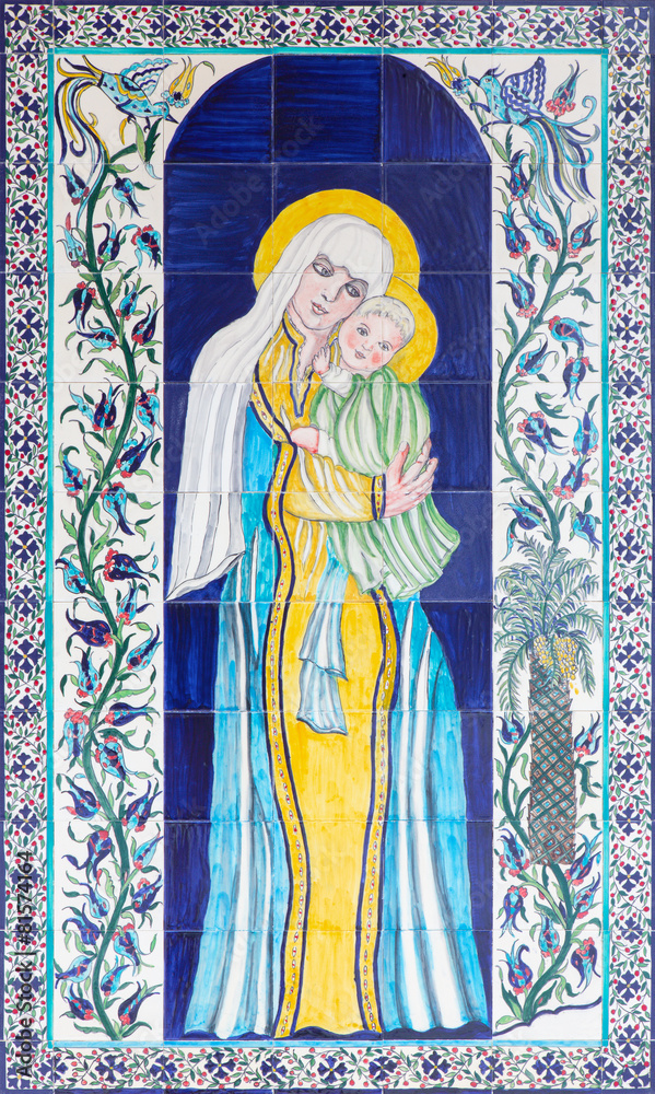 Jerusalem - tiled Madonna in vestibule of St. James cathedral