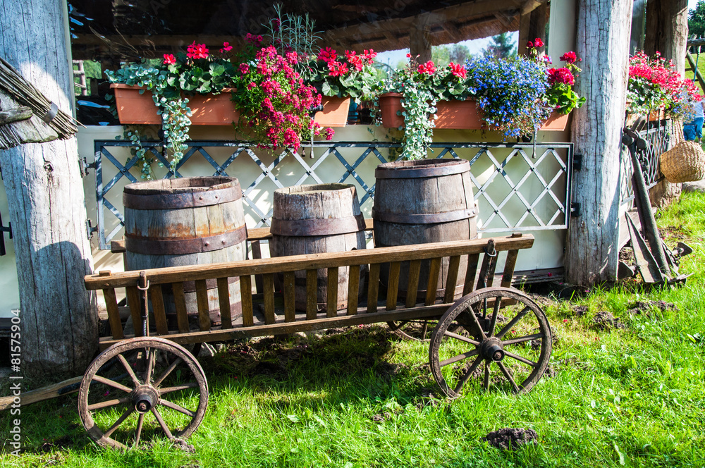 Old wooden cart in garden