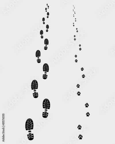 Black footprints of man and dog, vector illustration