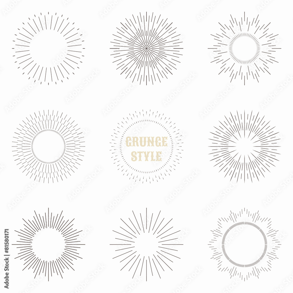 Fototapeta premium Set of vintage sunburst. Geometric shapes and light ray