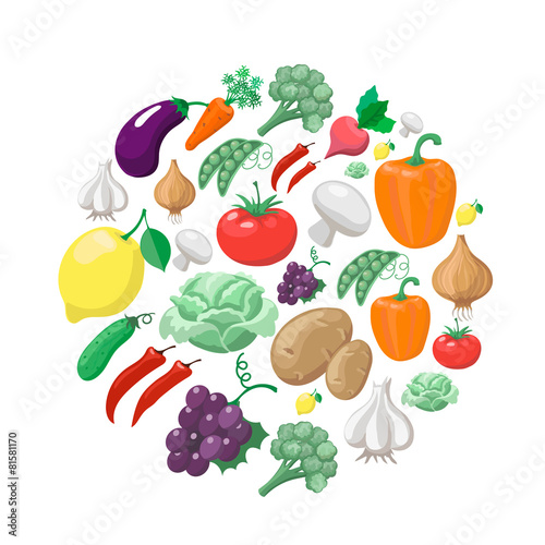 Fruits and vegetables. Organic food icons  illustration