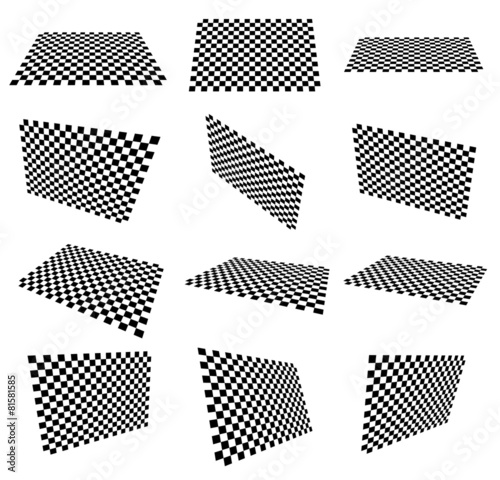 Set of checkered planes in different angle, perspective