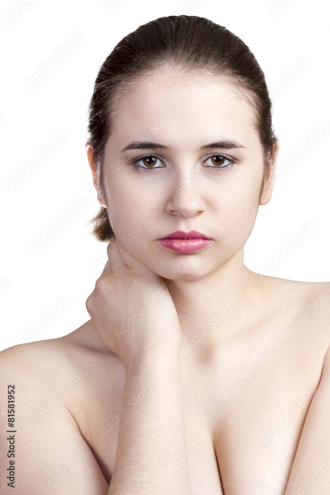 Portrait of a girl with hand on neck closeup Portrait of a girl with hand on neck closeup