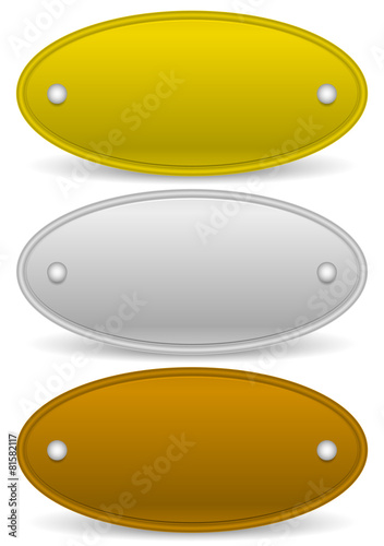 Gold, silver and bronze metal plaques, plaquettes, plates with s