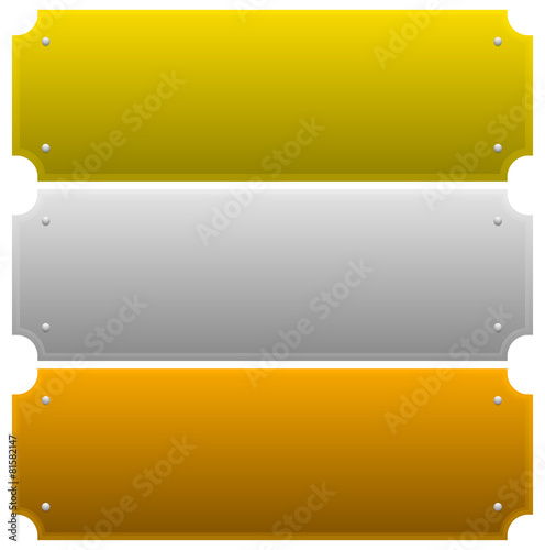 Gold, silver and bronze metal plaques, plaquettes, plates with s