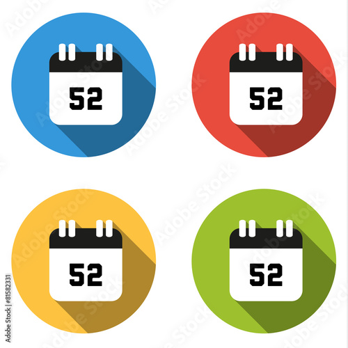 Collection of 4 isolated flat buttons (icons) for number 52