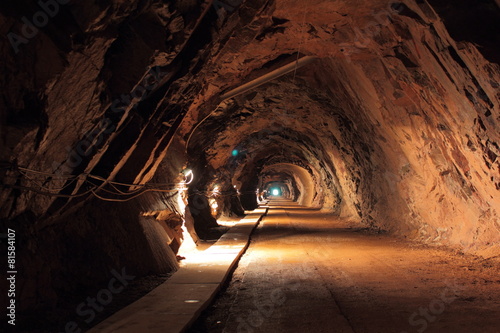 Dark tunnel in old uranium mine in Poland