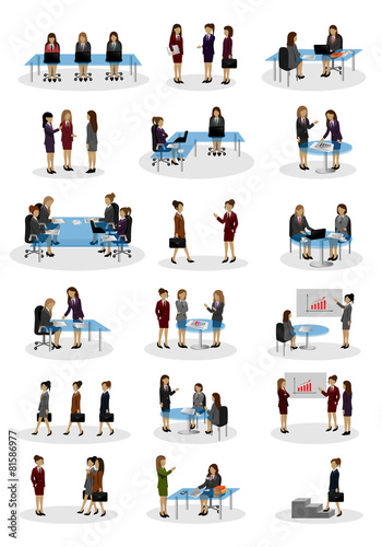 Business People, Different Situation Set - Isolated On White Backgrou