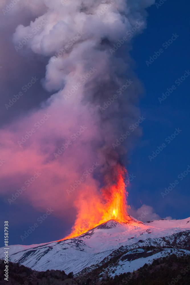 Volcano Etna Eruption and lava flow
