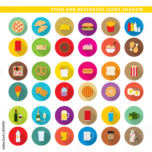 Food and beverages icons shadow.