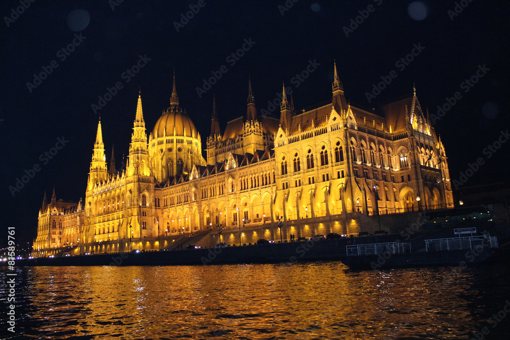 Obraz premium Night building in Budapest Capital City of Hungary