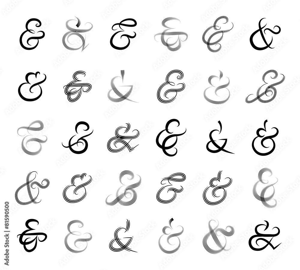 Hand drawn ampersands, union words for invitation cards and Hand drawn ampersands, union words for invitation cards and