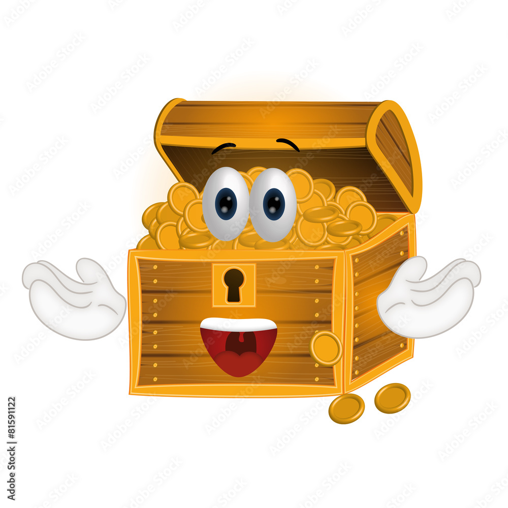 Fototapeta premium Funny treasure chest cartoon illustration comic hands