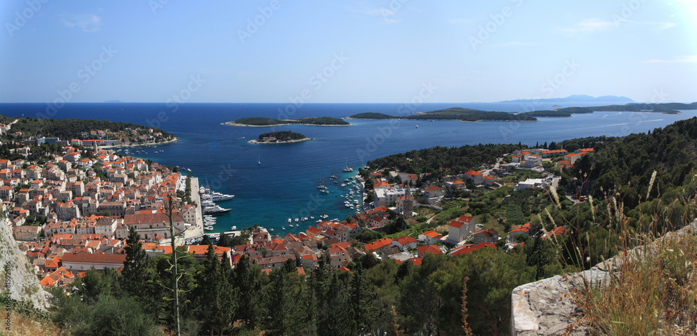 View of the city of Hvar and harbor from a fortification.