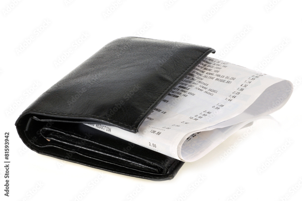 Ticket de caisse dans un portefeuille Ticket de caisse dans un portefeuille